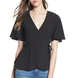 Flounce Sleeve Faux Wrap Top